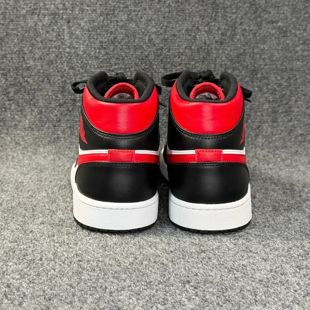 Jordan 1 Mid Basketball Shoes Men's‎ 12 White Black Red Retro Athletic Sneakers